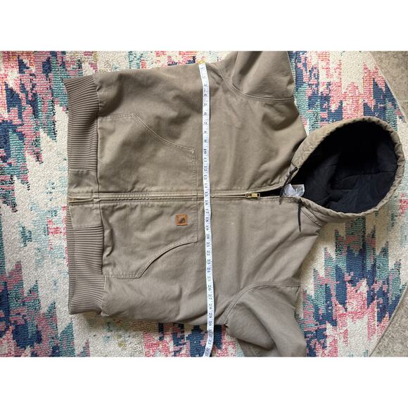 Carhartt Beige Distressed Hooded Jacket 2XL - Picture 8 of 10